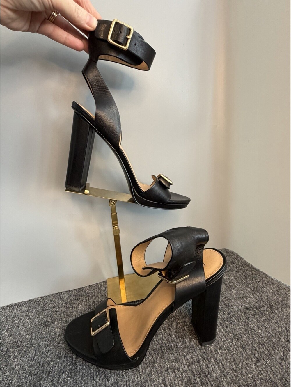 Wittner Mani Black Leather Block Heel Buckle Detail Ankle Strap Platform Heel